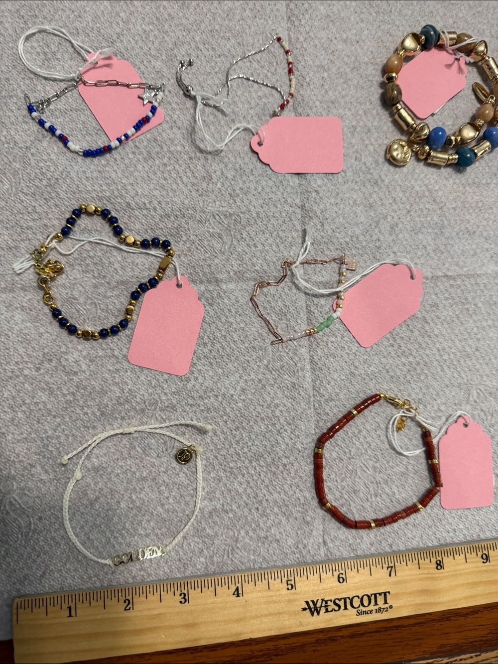 Assorted Beaded Stretch and Cord Bracelets - Pink, Blue, Gold, Red, White